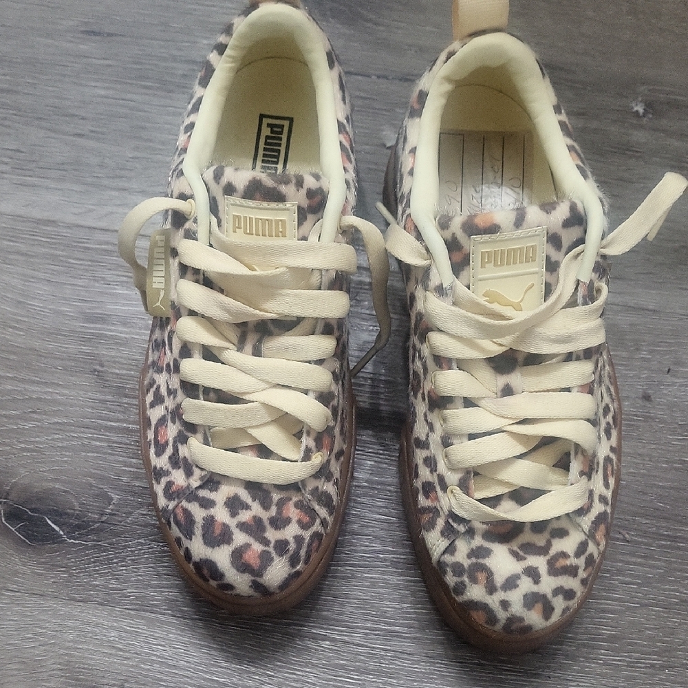 Puma Women's Cream and Brown Leopard Sneakers